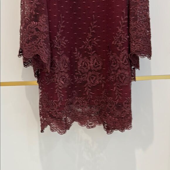 RAMONA LA RUE burgundy lace over chiffon off shoulder boho party dress S - Picture 6 of 9